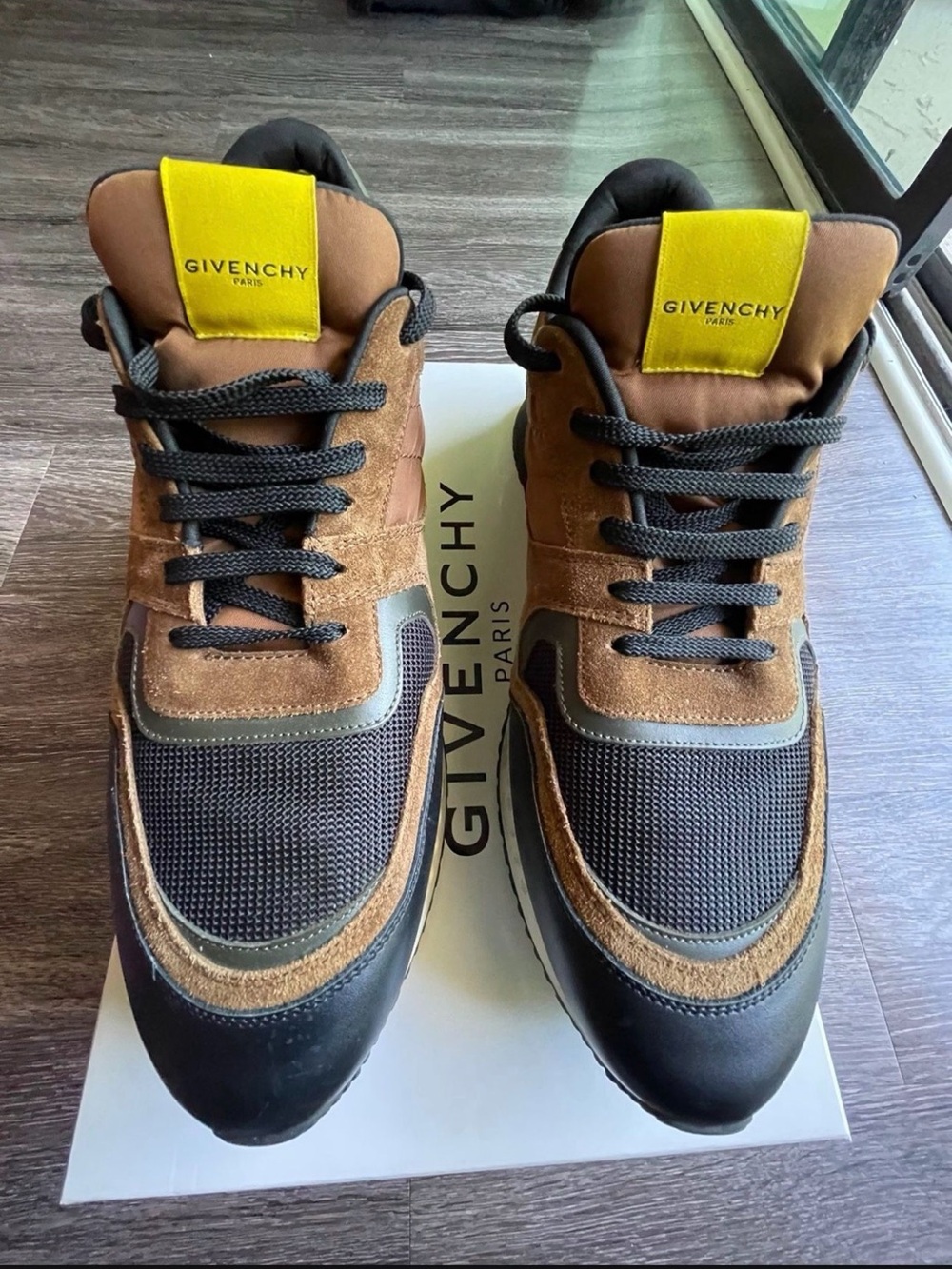 Givenchy Men’s Brown, Black & Yellow Suede Mesh Sneakers